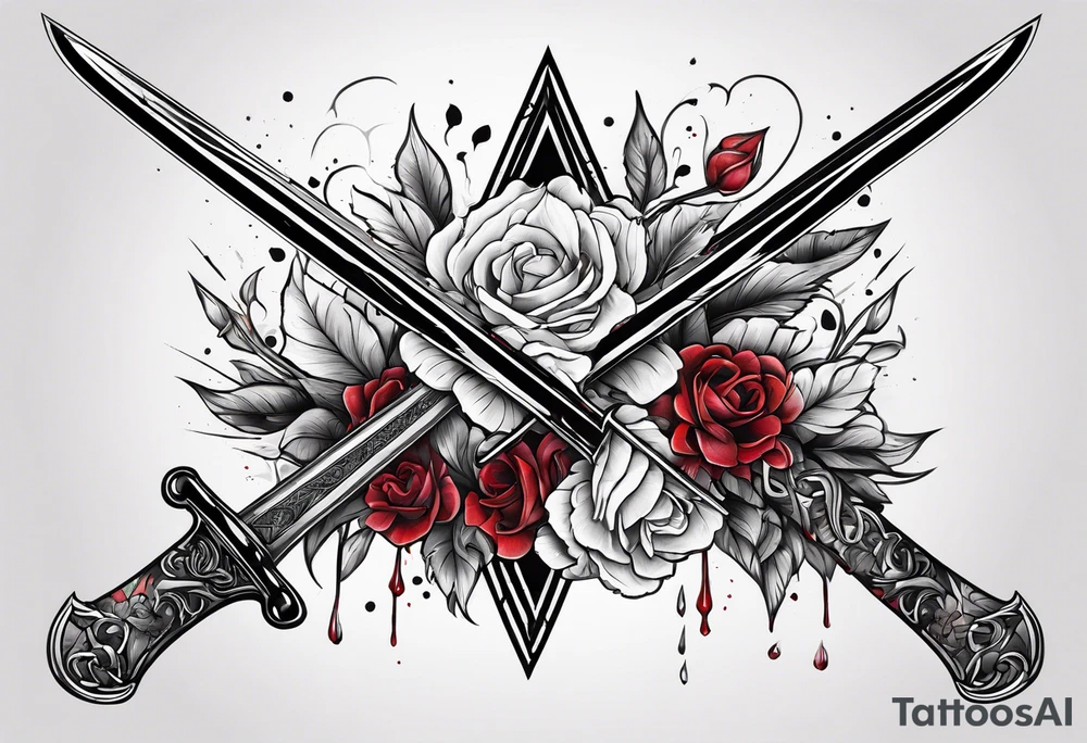 Bloody sword and flowers tattoo idea