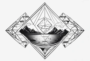 thick line art of space and nature in diamond shape tattoo idea