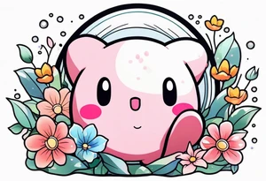 floating Kirby surrounded by flowers in a crystal tattoo idea
