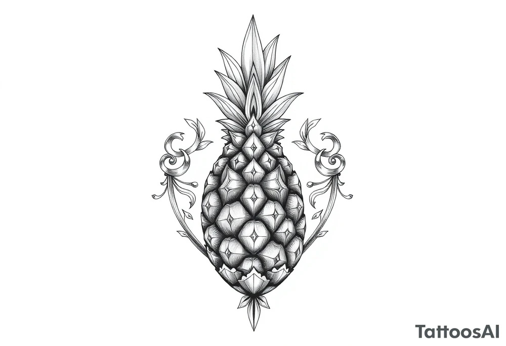 Pubic area vagina and anus using a pineapple with diamonds, magestic, crown, tattoo idea