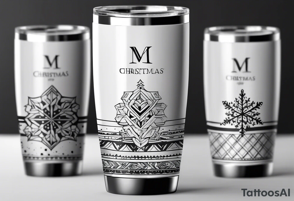 Christmas 2024 personalized name banner on a 20 oz tumbler minimalist snowflake motif tattoo idea