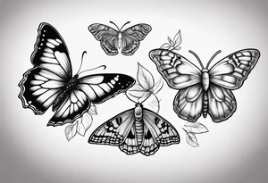 a butterfly and a moth next to each other small under the collar bone tattoo idea