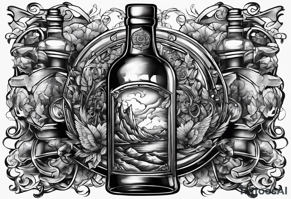Broken bottle and army tags tattoo idea