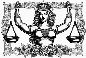 Scales of justice with brain and anatomical heart in the scales tattoo idea