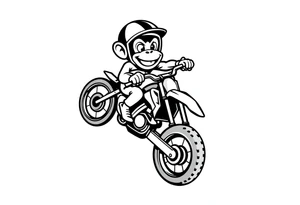 Cartoon monkey with helmet on a dirtbike doing a wheelie tattoo idea