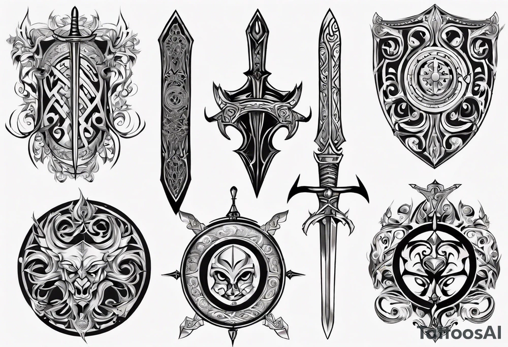 Sword and shield filigree tattoo idea