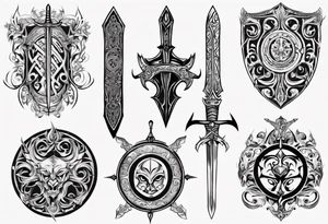 Sword and shield filigree tattoo idea