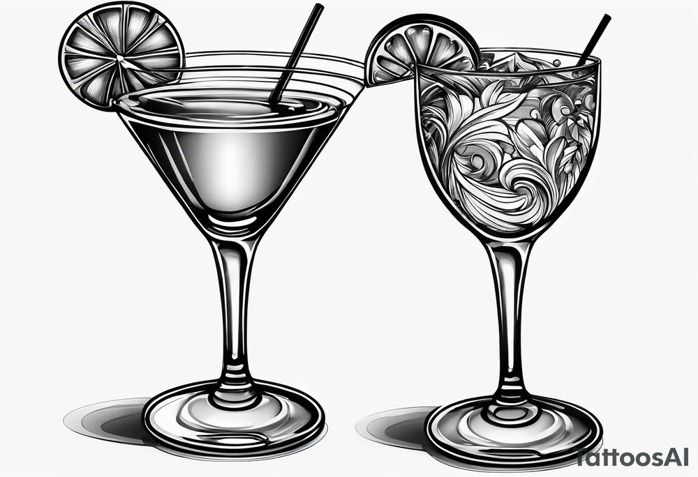 abstract hand grabbing coupe cocktail glass tattoo idea