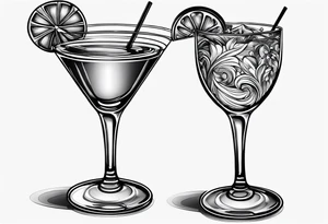 abstract hand grabbing coupe cocktail glass tattoo idea