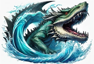 A water dragon with attributes of a great white shark tattoo idea
