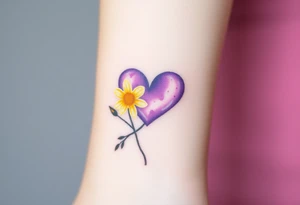 Small Purple Heart & yellow Daisy flower tattoo idea