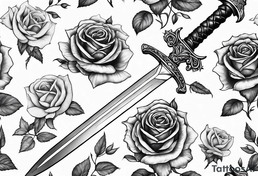 sword with roses and thorns tattoo idea