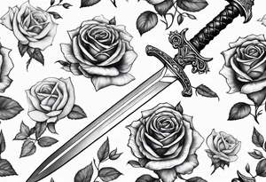 sword with roses and thorns tattoo idea