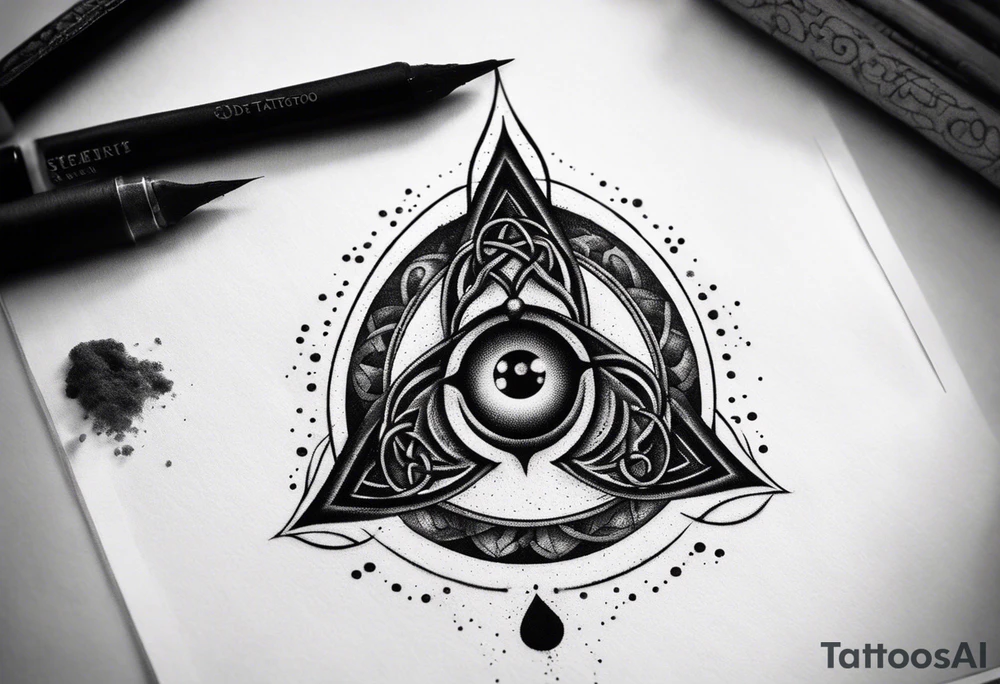 Triquetra tattoo with an eye dripping blood in the center of the pattern. tattoo idea