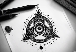 Triquetra tattoo with an eye dripping blood in the center of the pattern. tattoo idea