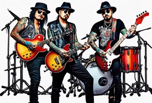 Just 4 fun band with guitar and drums three guys and one lady singer tattoo idea