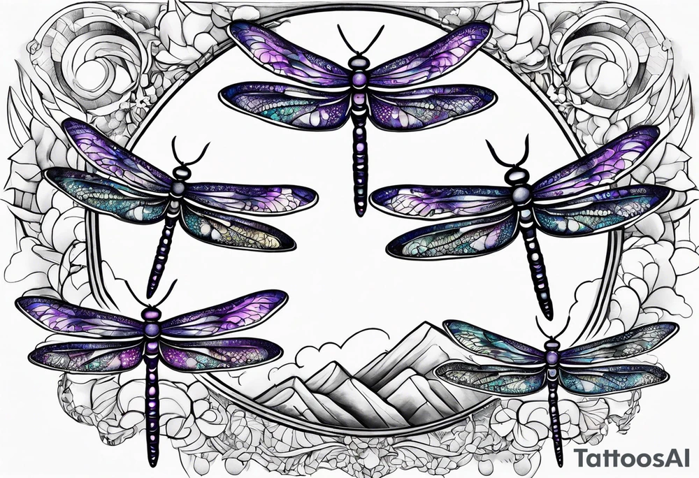 4 dragonflies flying together tattoo idea