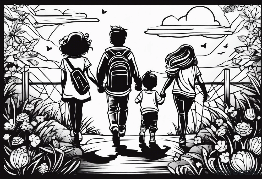 1 boy 2 girls walking tattoo idea