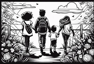 1 boy 2 girls walking tattoo idea