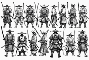 Samurai standing with his back among swords tattoo idea