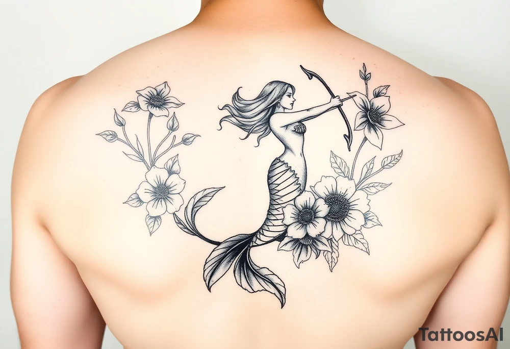 mermaid and sea flowers, Sagittarius tattoo idea