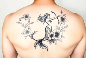 mermaid and sea flowers, Sagittarius tattoo idea