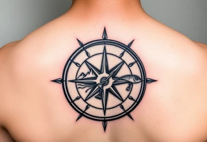 Matching compass for husband and wife. One will be a compass with a mountain, river, tent. The S of the compass replaced with a fishing lure tattoo idea