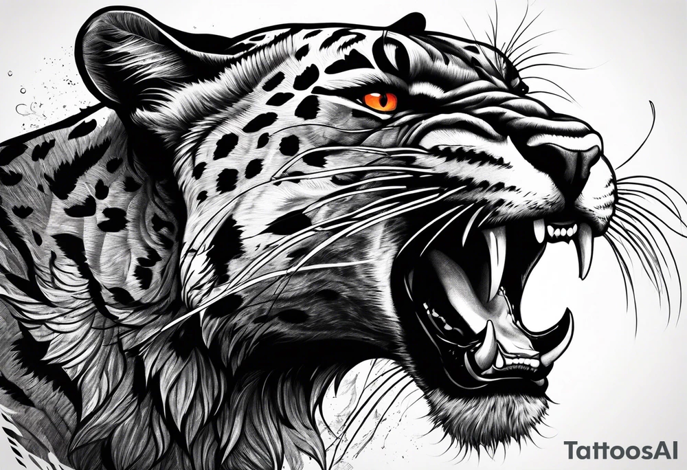 Facial of an angry panther with red-orange eyes tattoo idea