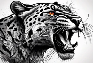 Facial of an angry panther with red-orange eyes tattoo idea