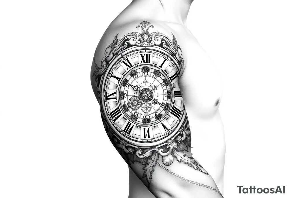 vintage roman numerals within ornate clockwork mechanism tattoo idea