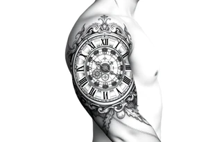 vintage roman numerals within ornate clockwork mechanism tattoo idea