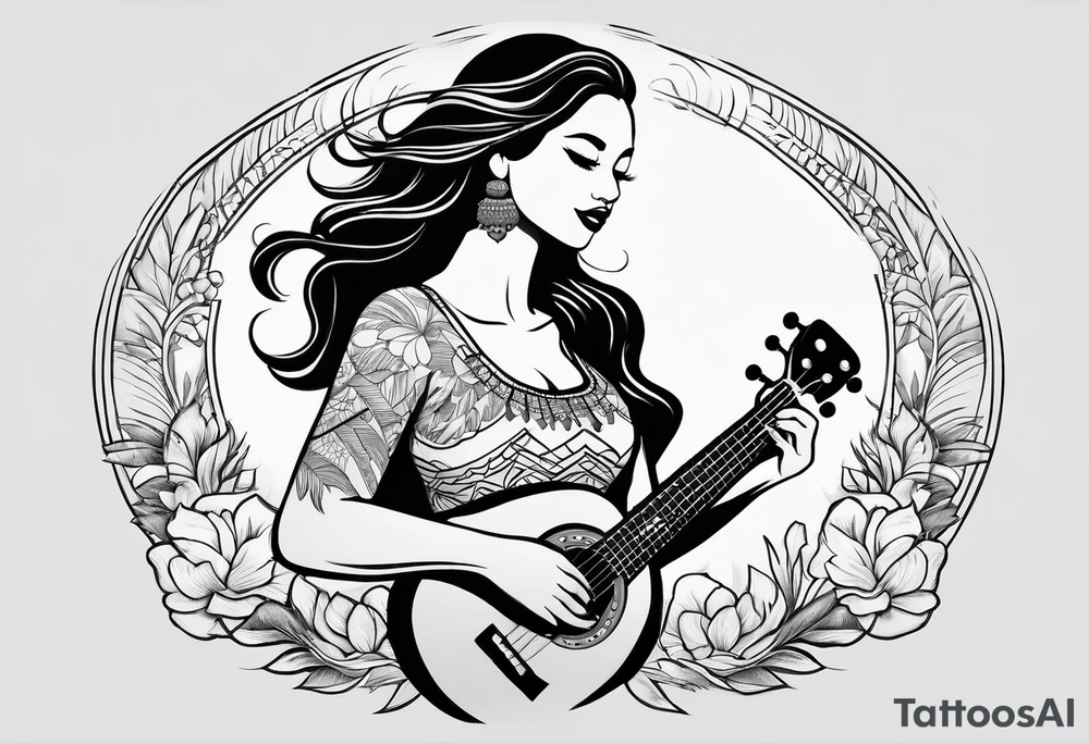 hula girl who dance with ukulele tattoo idea