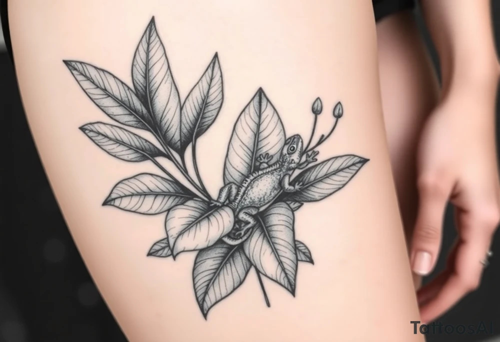 Tropical austrailian plants with hidden gecko tattoo idea