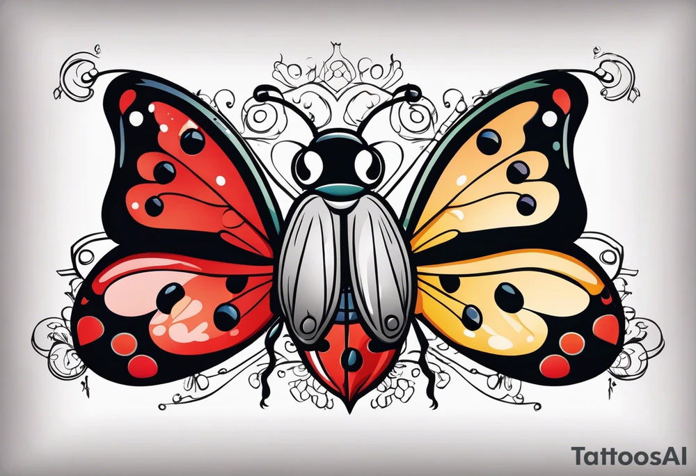 Half Butterfly and half ladybug tattoo idea