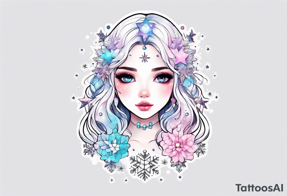 Constellation, kawaii girl , snowflake tattoo idea