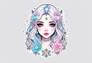 Constellation, kawaii girl , snowflake tattoo idea