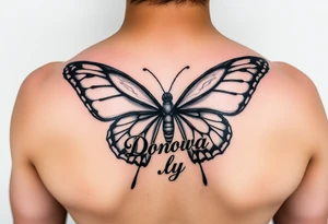 Butterfly wings shaped into the names Damani and Donovan and the body of the Butterfly shaped into the name Dalyla tattoo idea