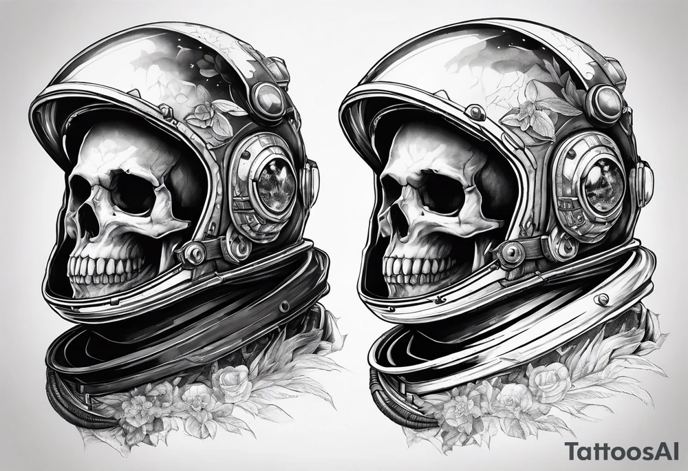 Skull under a split in half astronaut helmet tattoo idea