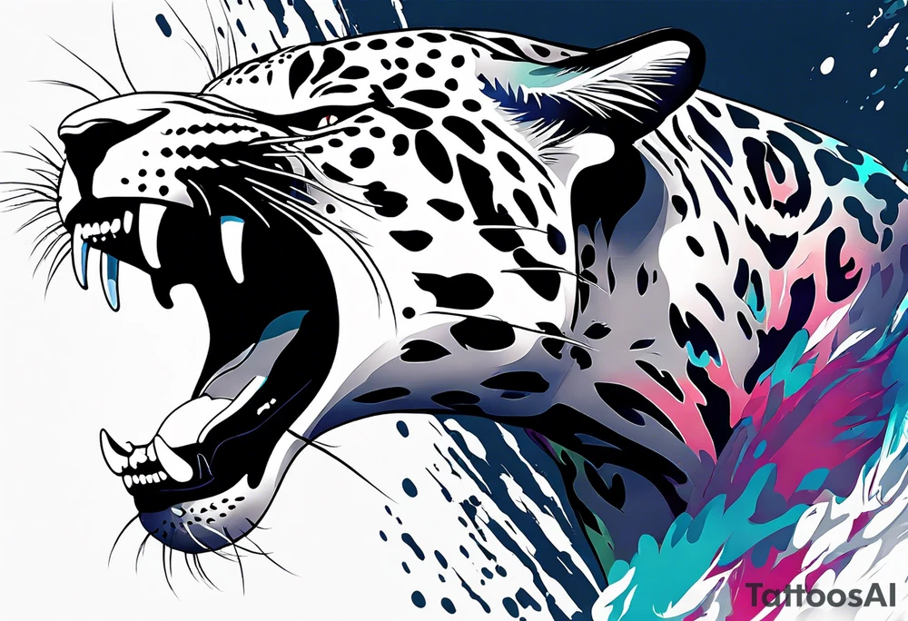 An aggressive jaguar with mouth open tattoo idea