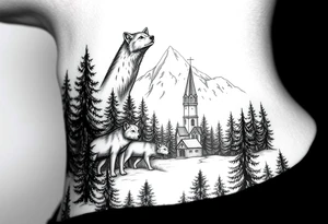 Nature/Landscape

Wolves in a pine forest (extending the tree line you already have)
A Russian bear emerging from the treeline
Snow-capped mountains behind the church scene tattoo idea