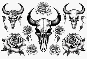 bulls skull with roses tattoo idea