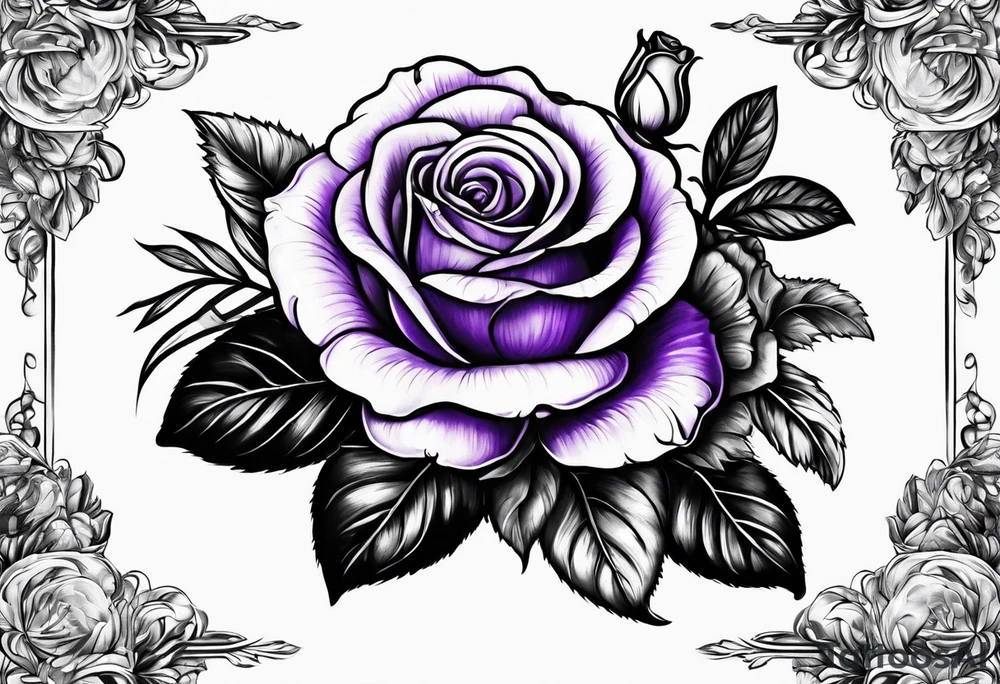 violet with greenery with a rose tattoo idea