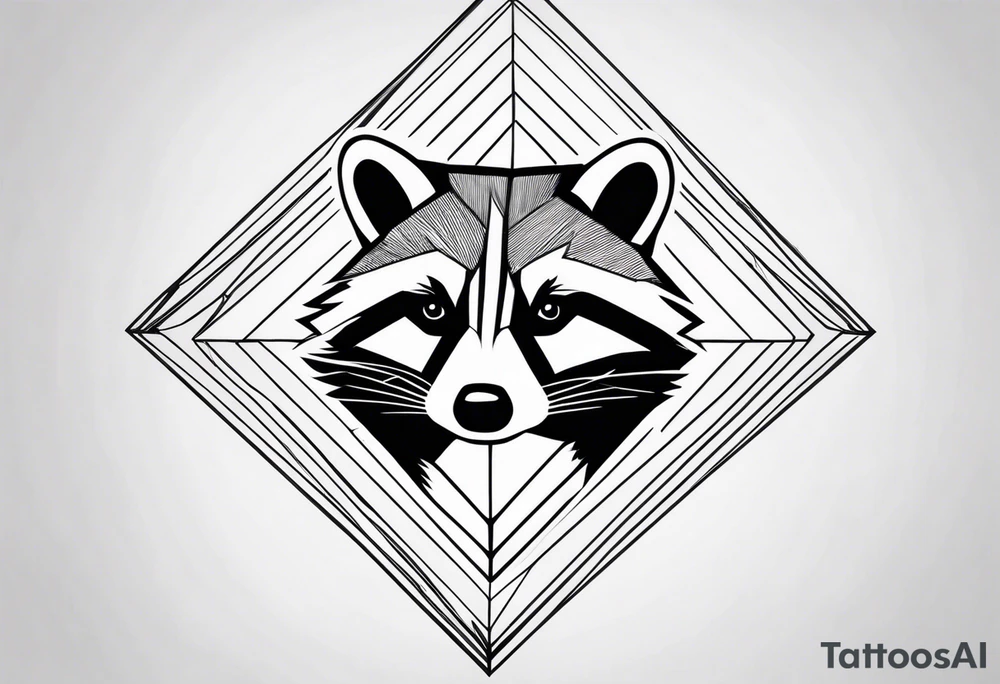 Raccoon in nature in shape of long diamond tattoo idea