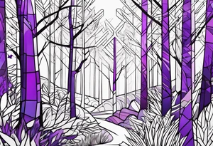 forest, lineswork, purple and black tattoo idea