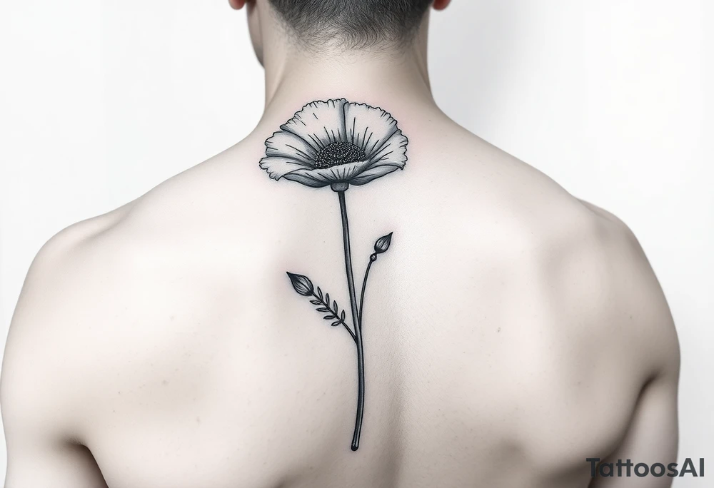 Poppy flower small fine line spine tattoo tattoo idea