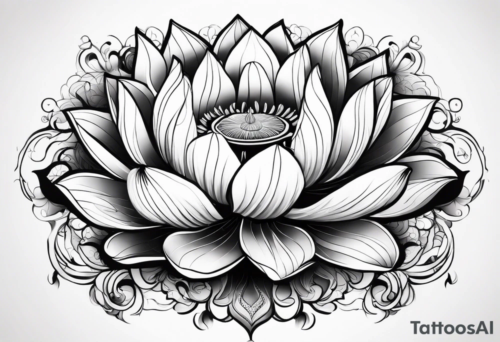 a masculine line drawing of a lotus flower tattoo idea