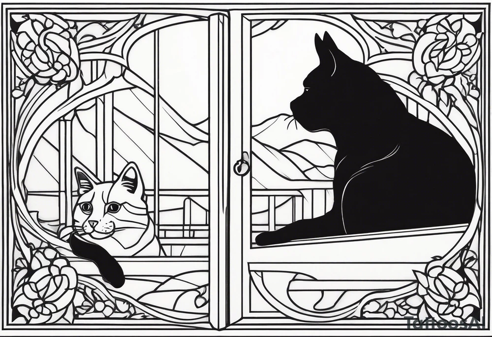 cat and dog looking out window tattoo idea