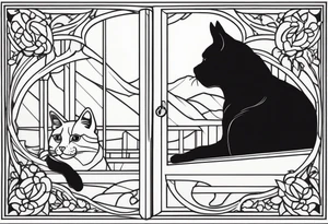 cat and dog looking out window tattoo idea