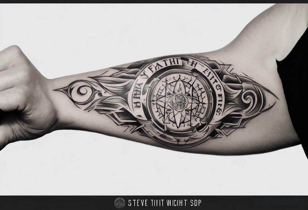 Horizontal inner bicep tattoo. “walk by faith, not by sight” modern tattoo tattoo idea