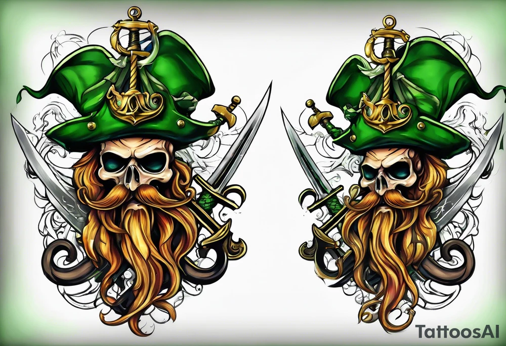 green pirate squid holding sword and anchor tattoo idea